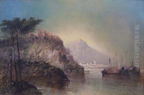 North Italian Lake Scene Oil Painting by Clifford Montague