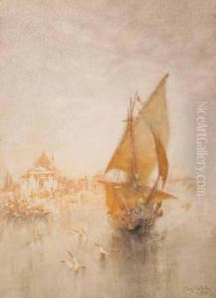 A Hazy Venetian Day Oil Painting by Clara Montalba