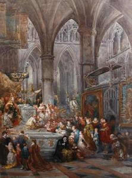 Blessing A Tomb, Westminster Abbey Oil Painting by Clara Montalba