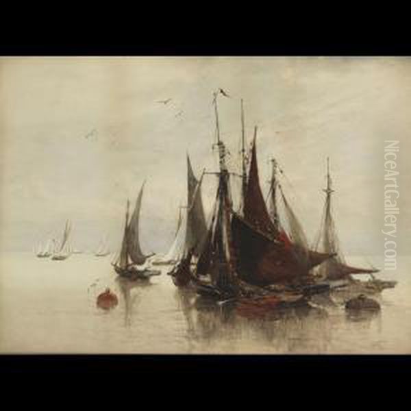 Fishing Boats At Moor Oil Painting by Clara Montalba