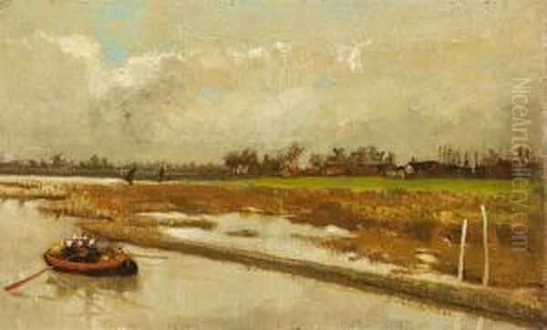 Marskyground, Dordrecht. Auf Dem Wasser Ruderboot Mit Hollanderinnen Oil Painting by Hilda Montalba