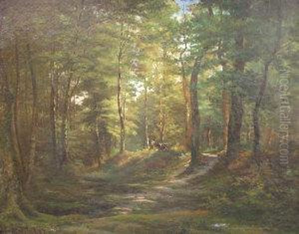 Figure With A Cow
In A Woodland Glade Oil Painting by M Montalier