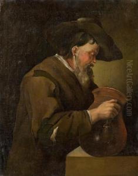 Homme Barbu Tenant Une Cruche Oil Painting by Alexandre Montallier