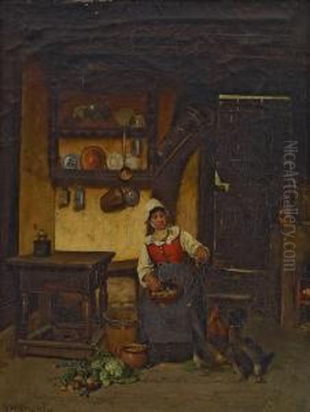 Kucheninterieur Mit Magd Oil Painting by Anders Montan