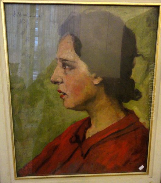 Profilo Di Donna Convestito Rosso Oil Painting by Evasio Montanella