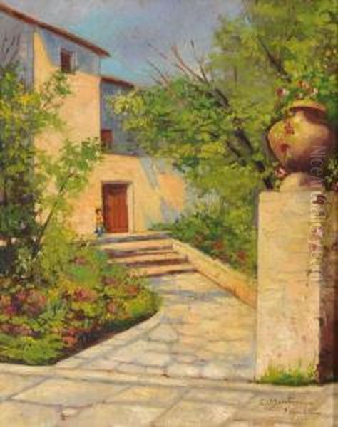 Scorcio Di Villa Con Figura Oil Painting by Carlo Montani