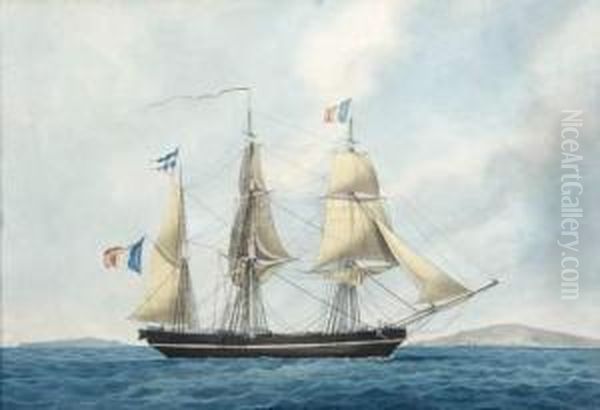 Le Trois-mats De Commerce Aglae En Panne Devant Le Port Demarseille. Oil Painting by Louis Montardier