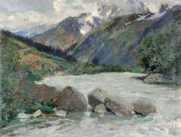 Vallee De L'arve A Chamonix Oil Painting by Henri Montassier