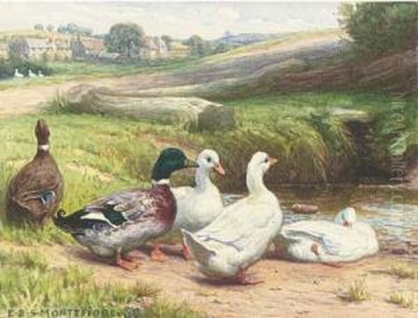 Ducks By A Pond Oil Painting by Edward Brice Stanley Montefiore