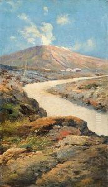 La Strada Dell'osservatorio Del Vesuvio Oil Painting by Edoardo Monteforte