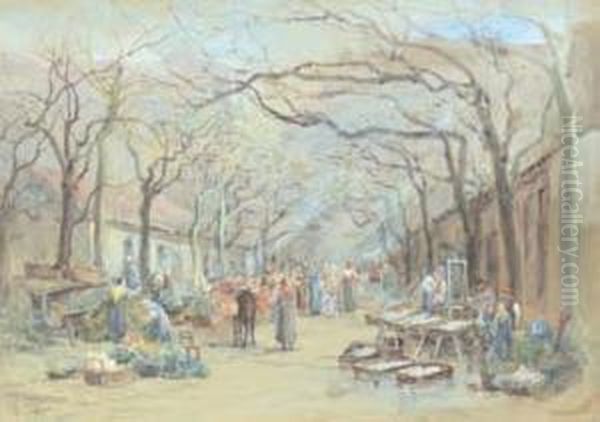 Mercato A Cava Dei Tirreni Oil Painting by Vincenzo Montefusco