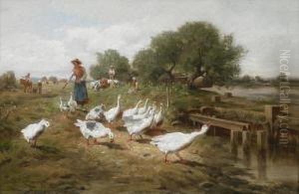 The Goose Girl Oil Painting by Antonio (Antonis Matteo) Montemezzo