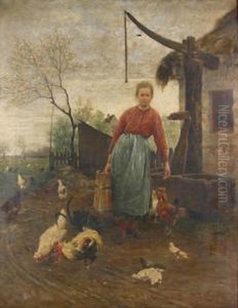 Barnyard Scene Oil Painting by Antonio (Antonis Matteo) Montemezzo