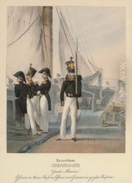 Kaiserthum Russland: Gard Marine; Tscherkess, Unteroffizier; Garde Bataillon Der Finnlandischen Schutzen Subatternoffizier, Stabsoffizier, Gemeiner In Parade; Garde Halb; Garde Escadron Der Crimischen Tartaren; And Garde Escadron Der Crimischen Tartaren Oil Painting by Heinrich M. Dietrich Monten