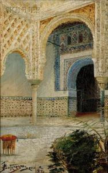 Courtyard, Seville Oil Painting by Julio Montenegro