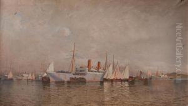 Puerto De Montevideo Oil Painting by Jose Pedro Montero Bustamante