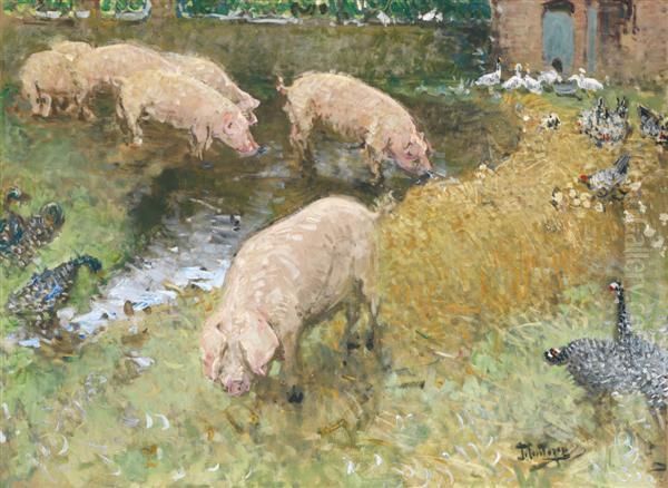 Les Porcs Oil Painting by Pierre Eugene Montezin