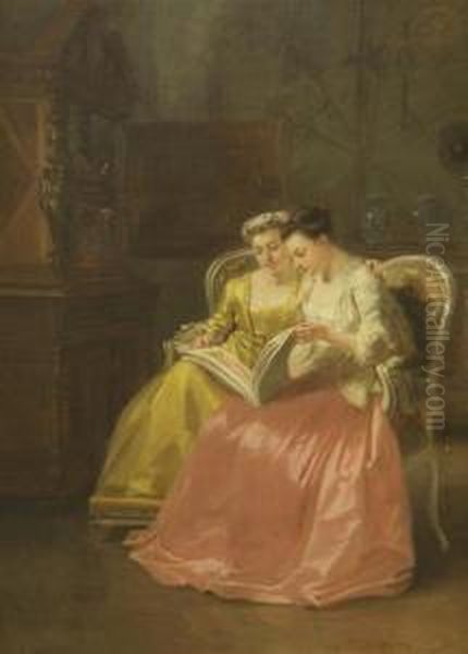 Reading Lesson Oil Painting by Adolphe Francois Montfallet