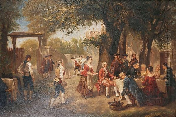 Le Dejeuner Champetre Oil Painting by Adolphe Francois Montfallet