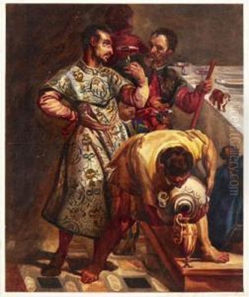 Trois Personnages D'apres 'les Noces De Cana' De Veronese Oil Painting by Antoine Alphonse Montfort