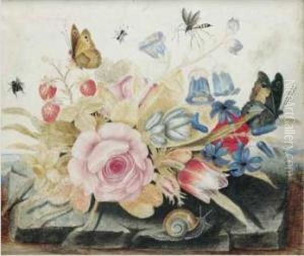 Natura Morta Con Fiori Ed Insetti Oil Painting by Octavianus Montfort