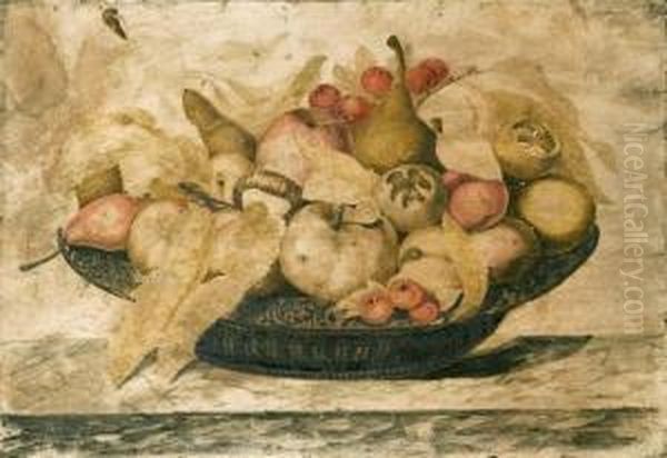 Mele, Pere, Castagne E Altri Frutti In Un Piatto Su Un Tavolo Oil Painting by Octavianus Montfort