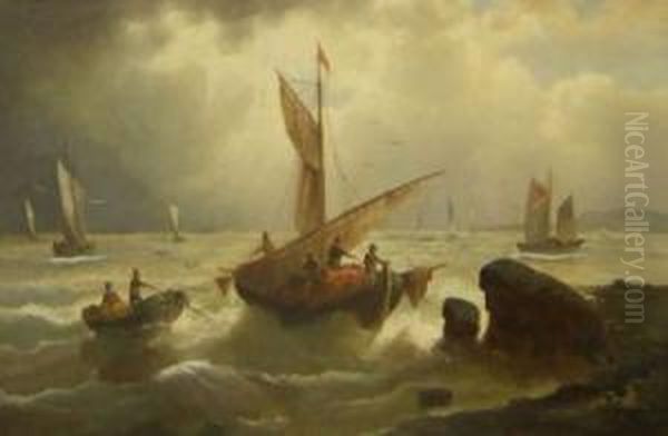 Mediterranean Fishing Scene Oil Painting by Giovanni Monti