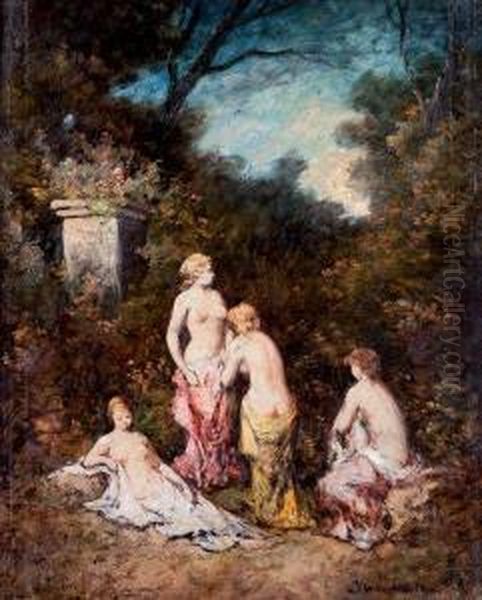 Baigneuses Dans Un Parc Oil Painting by Adolphe Joseph Th. Monticelli