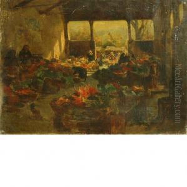 Market Day Oil Painting by Adolphe Joseph Th. Monticelli