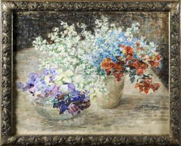 Vase Garni De Fleurs Oil Painting by Jenny Montigny