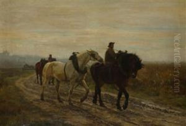 Returning From The Field Oil Painting by Jules Montigny