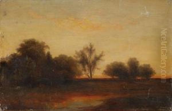 Landscape At Sunset Oil Painting by Jules Montigny