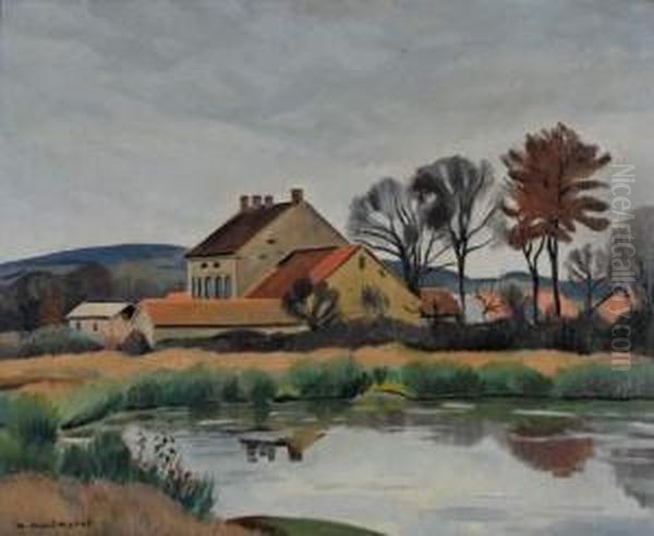 Village En Bord De Riviere Oil Painting by Albert Montmerot