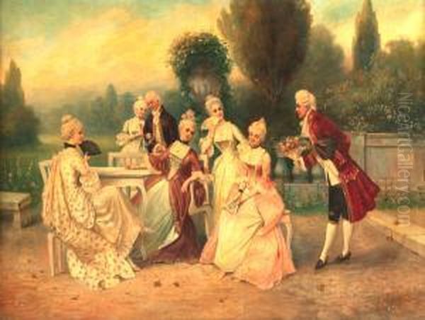 Elegant Gathering Oil Painting by J. Montreu