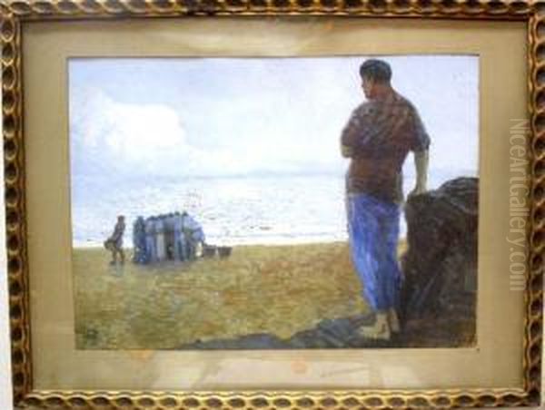 Pescador En La Playa Oil Painting by Eduardo Pascual Monturiol