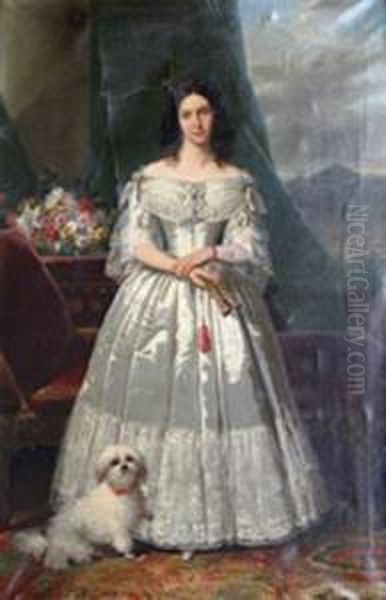 Portrait En Pied D'une Elegante, 1845. Oil Painting by Raymond Auguste Quinsac Monvoisin