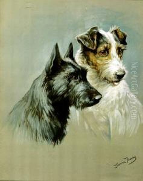 A Portrait Of Two Terriers Oil Painting by Fannie Moody