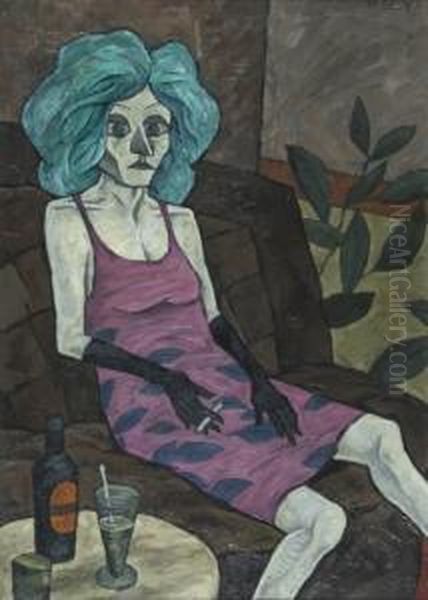 Seated Girl In Pink And Blue Oil Painting by Edward Hartley Mooney