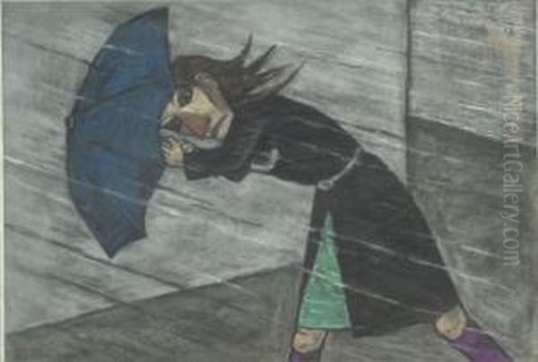 Girl With Umbrella Oil Painting by Edward Hartley Mooney