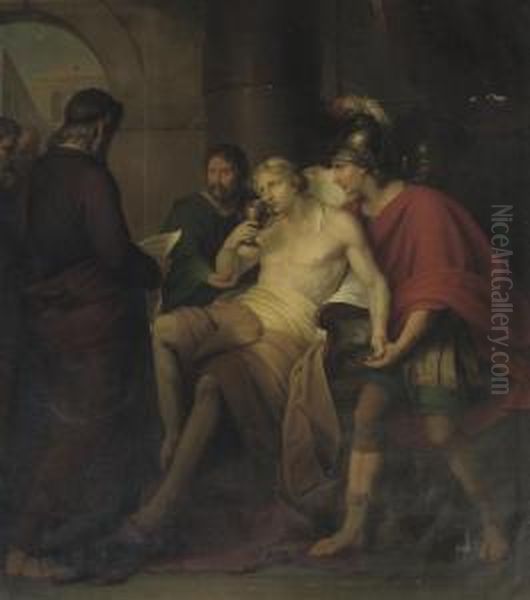 Alexander The Great With His Physician Philip Oil Painting by Louis Adrien Fr. Moons