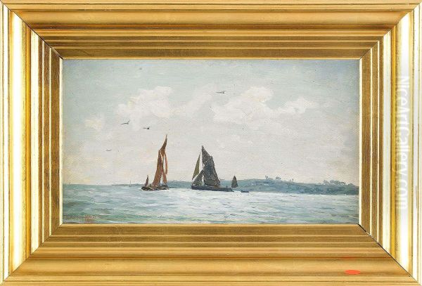 Marint Motiv Med Segelbatar Oil Painting by A. Harvey Moore