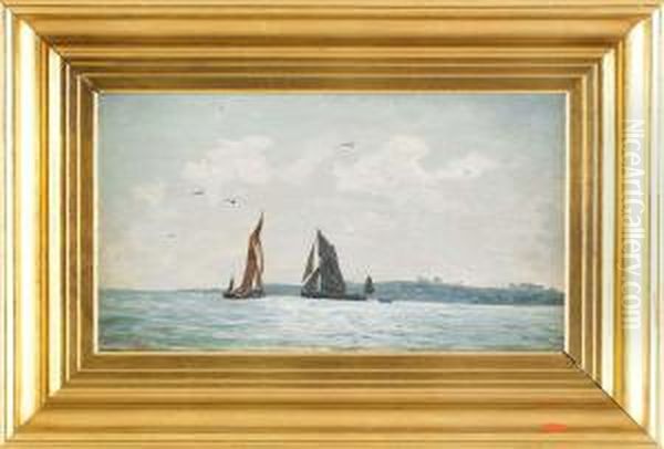 Marint Motiv Med Segelbatar, Signerad O Daterad A Harvey Moore 1898 Oil Painting by A. Harvey Moore