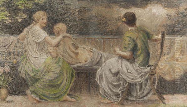 Classical Figures On A Bench Oil Painting by Joseph Moore