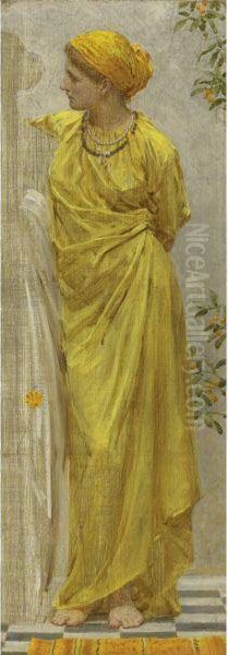 Standing Figure In Yellow And Orange: Study For Topaz Oil Painting by Joseph Moore