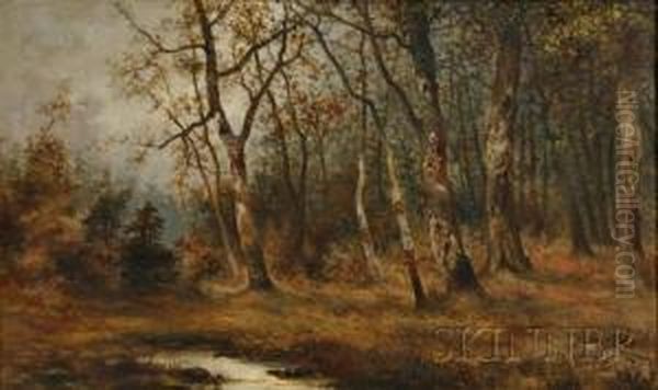 Wooded Grove In Autumn Oil Painting by Arthur W. Moore