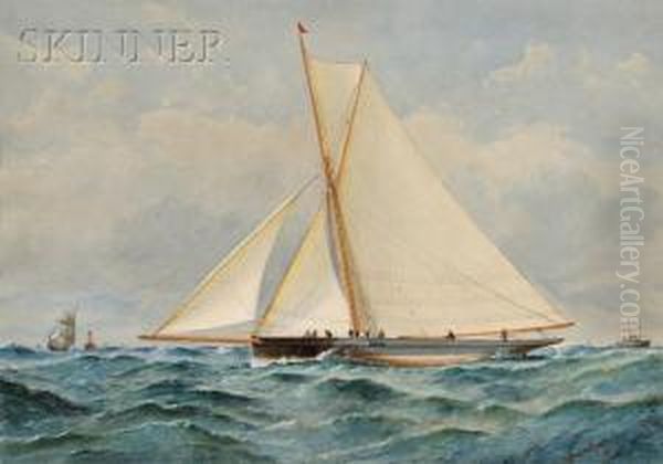 View Of A Racing Yacht Oil Painting by Barlow Moore