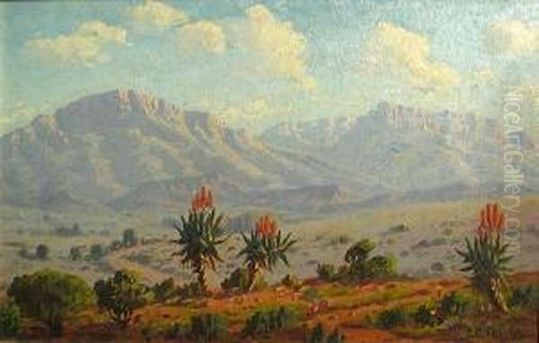 Aloes And Mountains, Riversdale, South Africa Oil Painting by Edward Charles Moore