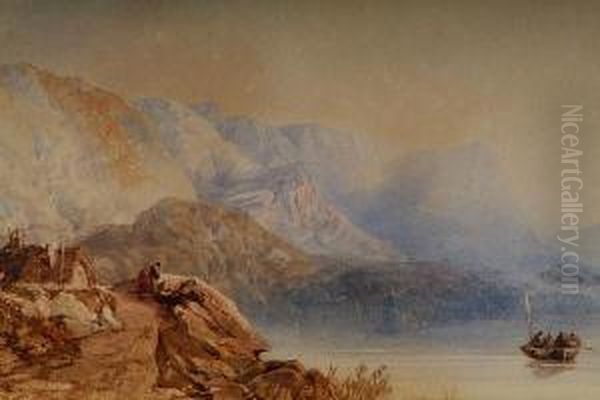 A Highland Lake Landscape Oil Painting by Edwin Moore