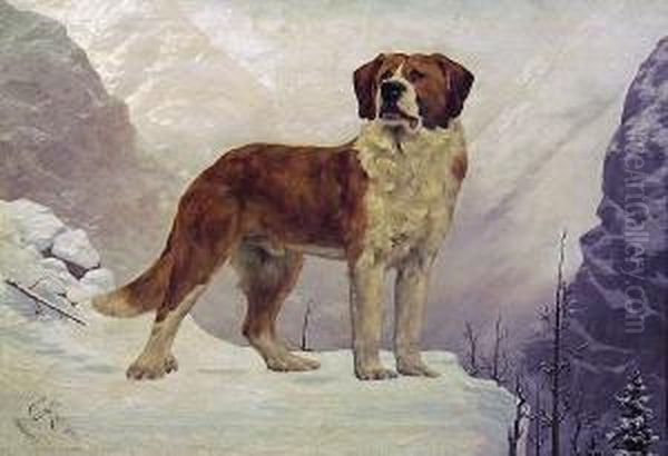 St. Bernard In The Mountains Oil Painting by Edwin Augustus Moore