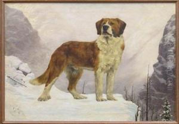 Saint Bernard In The Mountains Oil Painting by Edwin Augustus Moore